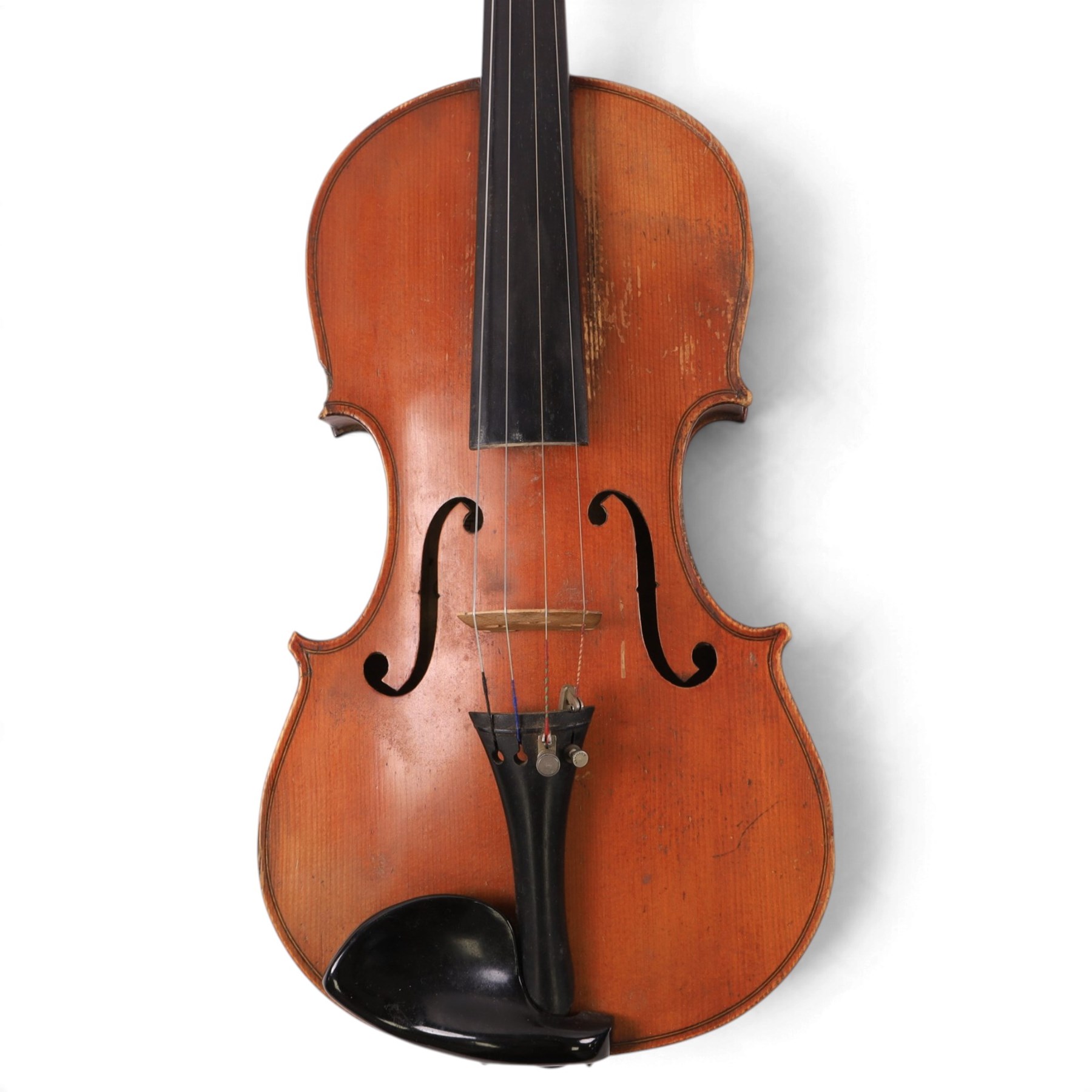 Early 20th century copy of an Antonius Stradivarius violin, with two piece back, ebonised finger board and tuners, the interior label reading 'Modele dapres Antonius Stradivarius Cremonensis anno 1721', in hard case with bow, length 62cm