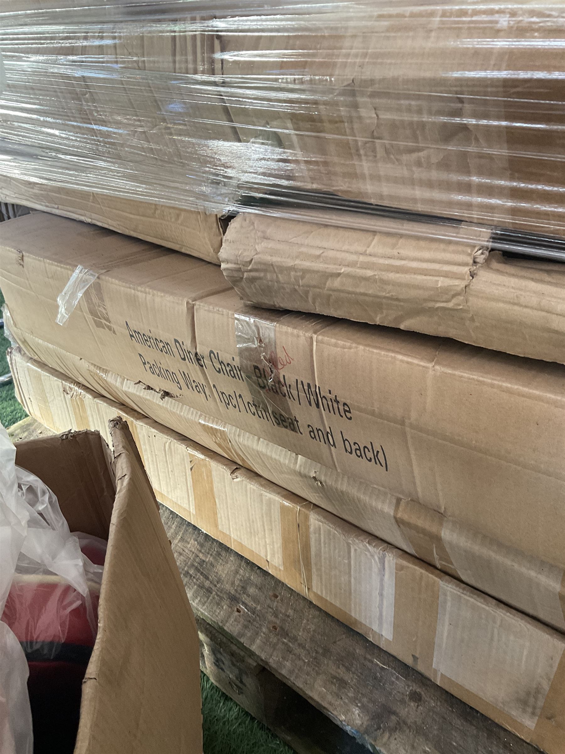 Job lot of American diner furniture, including stools, stainless steel tables, Set of six of american diner style two seater leather diner benches and other - THIS LOT IS TO BE COLLECTED BY APPOINTMENT FROM DUGGLEBY STORAGE, GREAT HILL, EASTFIELD, SCARBOROUGH, YO11 3TX