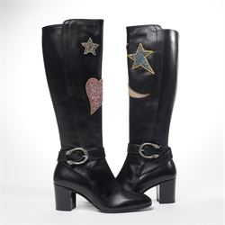 Gucci - pair of Dionysus buckled knee-high leather boots, in black with block heels, appli...