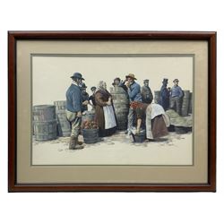 John Cooper (British 1942-) after Frank Meadow Sutcliffe (British 1853-1941): Fisherpeople at Coffee House Corner Where Fish Auctions Were Held (19-39B), gouache signed 37cm x 55cm