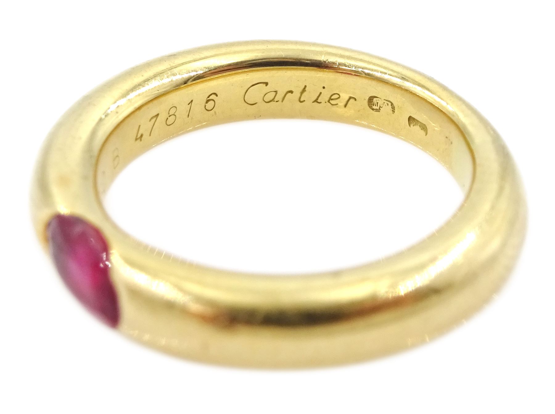  Cartier Ellipse 18ct gold single stone ruby ring, hallmarked, boxed