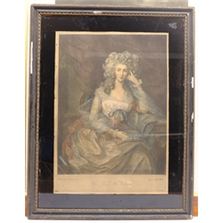 After Thomas Gainsborough (British 1727-1788): Portrait of Mrs Watson, engraving, together with four further 19th century portrait engravings, a Pears print and a further print, max 56cm x 48cm (7)