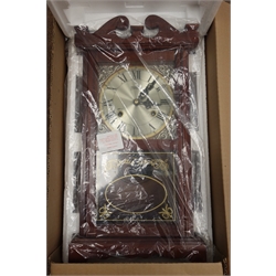  Highlands wall clock, silvered Roman dial with visible Pendulum, twin train 30-day movement striking the hours on a gong, un-used in original packaging, H49cm  