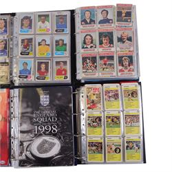 Collection of Football related trading cards, stickers and coins, including 1990 Esso Worl...