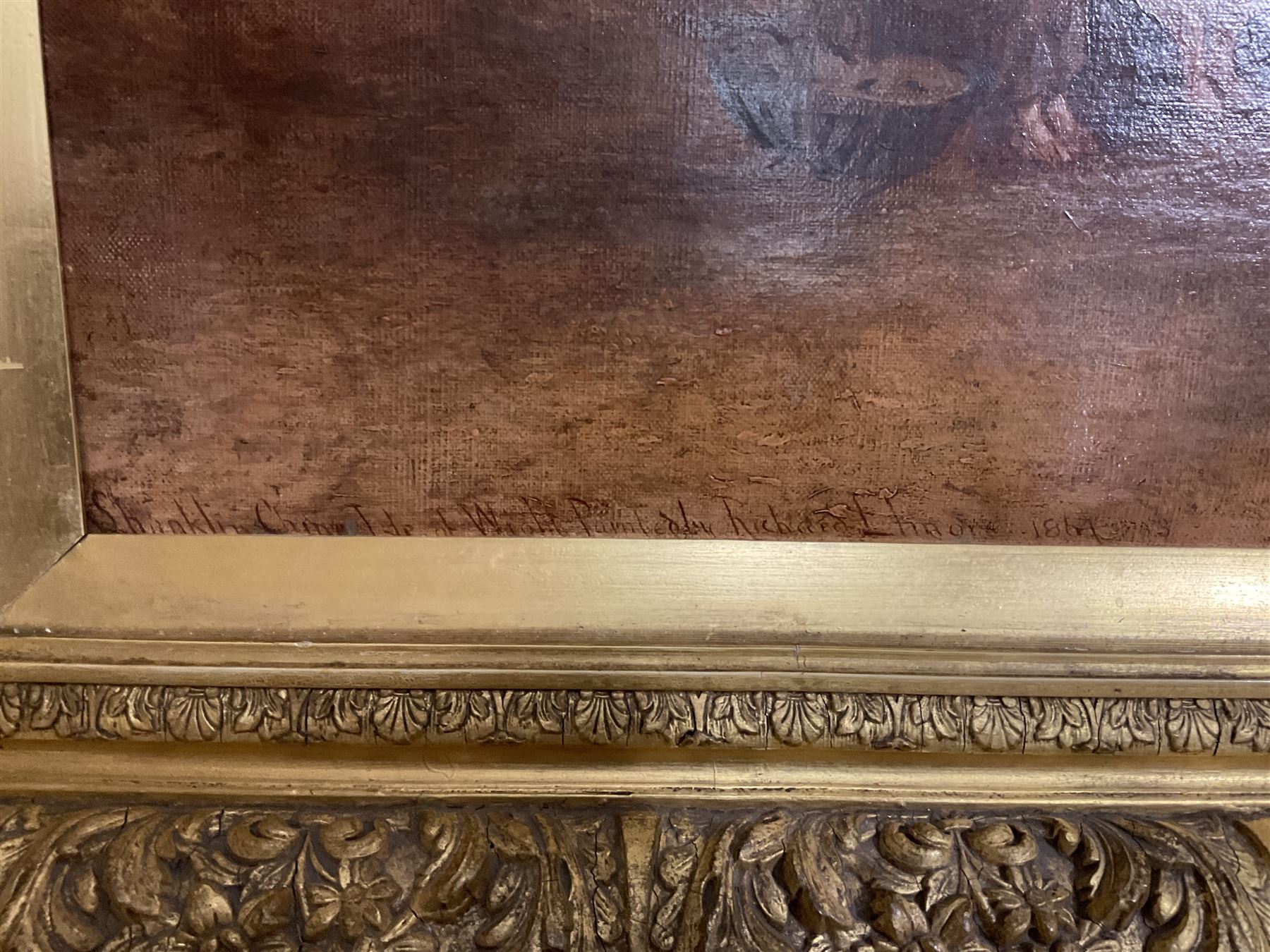 Richard Elmore (British 1818-1898): ‘Shanklin Cove Isle of Wight’, oil on canvas signed titled and dated 1867, 74cm x 125cm in impressive 19th century gilt frame