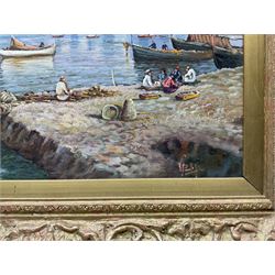 V* P* (Italian 20th century): The Amalfi Coast, oil on panel indistinctly signed 24cm x 33cm