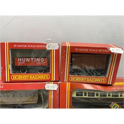 Hornby '00' gauge - six boxed and nine unboxed passenger coaches including LNER teak finish, Pullman, Inter-City etc; four boxed wagons; and Hornby Dublo Royal Mail coach; unboxed (20)