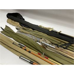 Collection of fly fishing rods, including split cane and fibreglass examples, by March Brown, Brent and Sportex, etc 