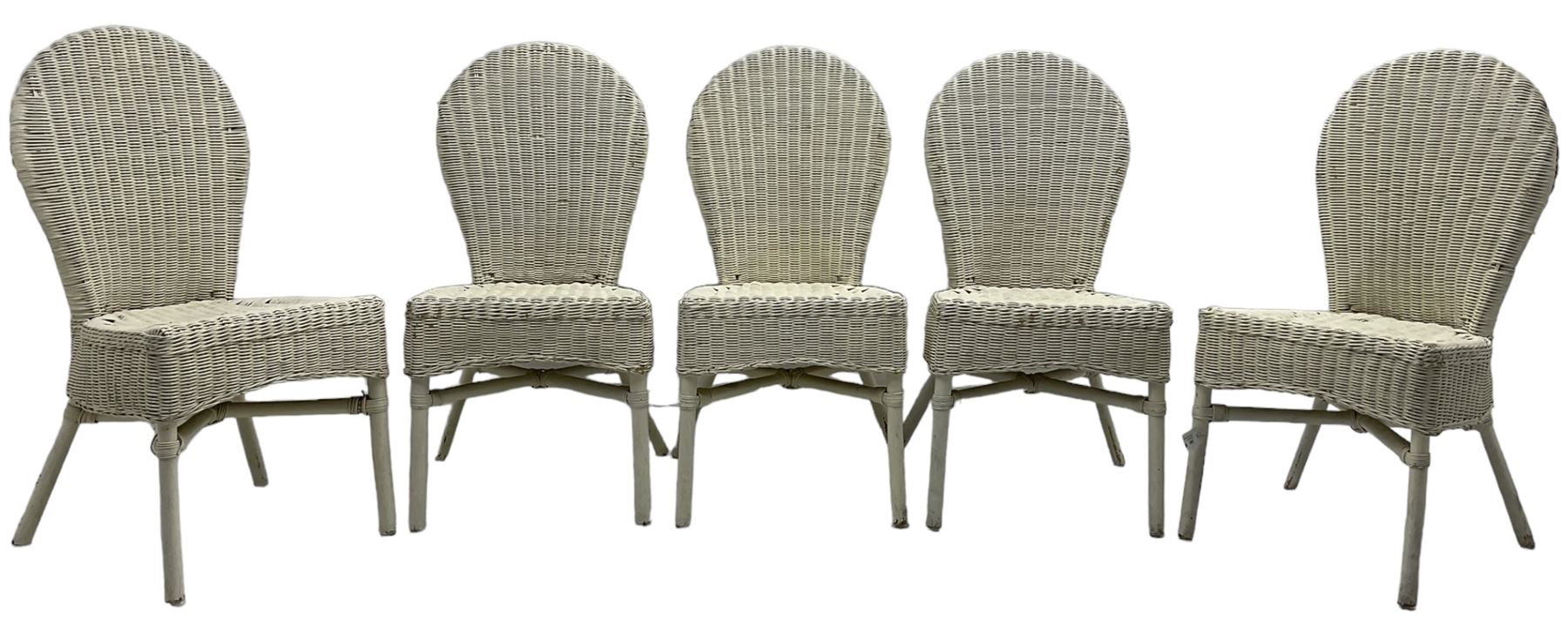 Set of five white painted wicker chairs; together with two late Victorian chairs  