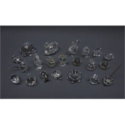  Collection of Swarovski crystal animals comprising Swan, three graduated Tortoise (not a set), two Pigs, Duck, Cockerel, Squirrel, two Rabbits, Snail, two Chicks, Owl, two Ducks, Penguin, Mouse & Bird, six boxed (21)  