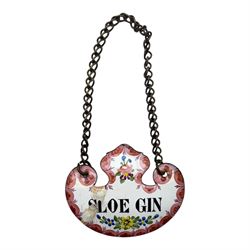 Seventeen mid 18th century and later enamel wine labels, one example of heart shaped form, the rest of cartouche and escutcheon form, various titles including Claret, Rum, Sloe Gin, Port, Whisky, Cowslip, Cherry-Brandy, etc., largest example W7cm 