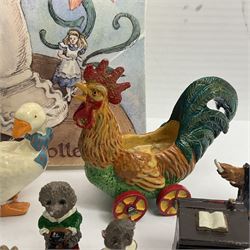 Ten Hantel miniature pewter figures, including Goose that lays the golden egg, cockerel, rabbits etc, together with collection booklet 