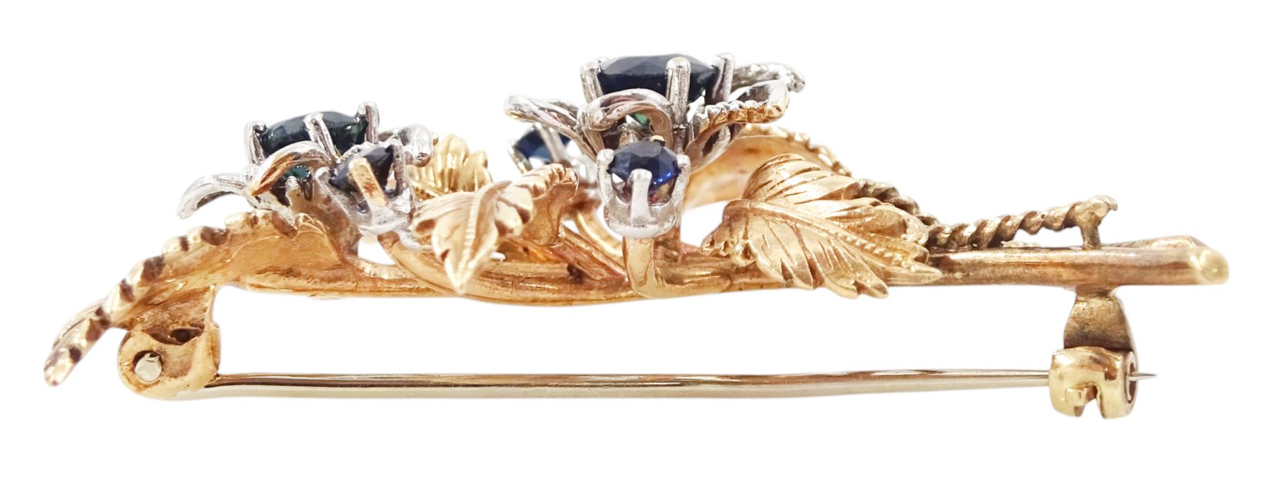 9ct gold sapphire flower wreath brooch