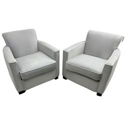 India Jane Interiors - 'Savoy' pair of contemporary armchairs upholstered in light grey velvet fabric - ex-display/bankruptcy stock 