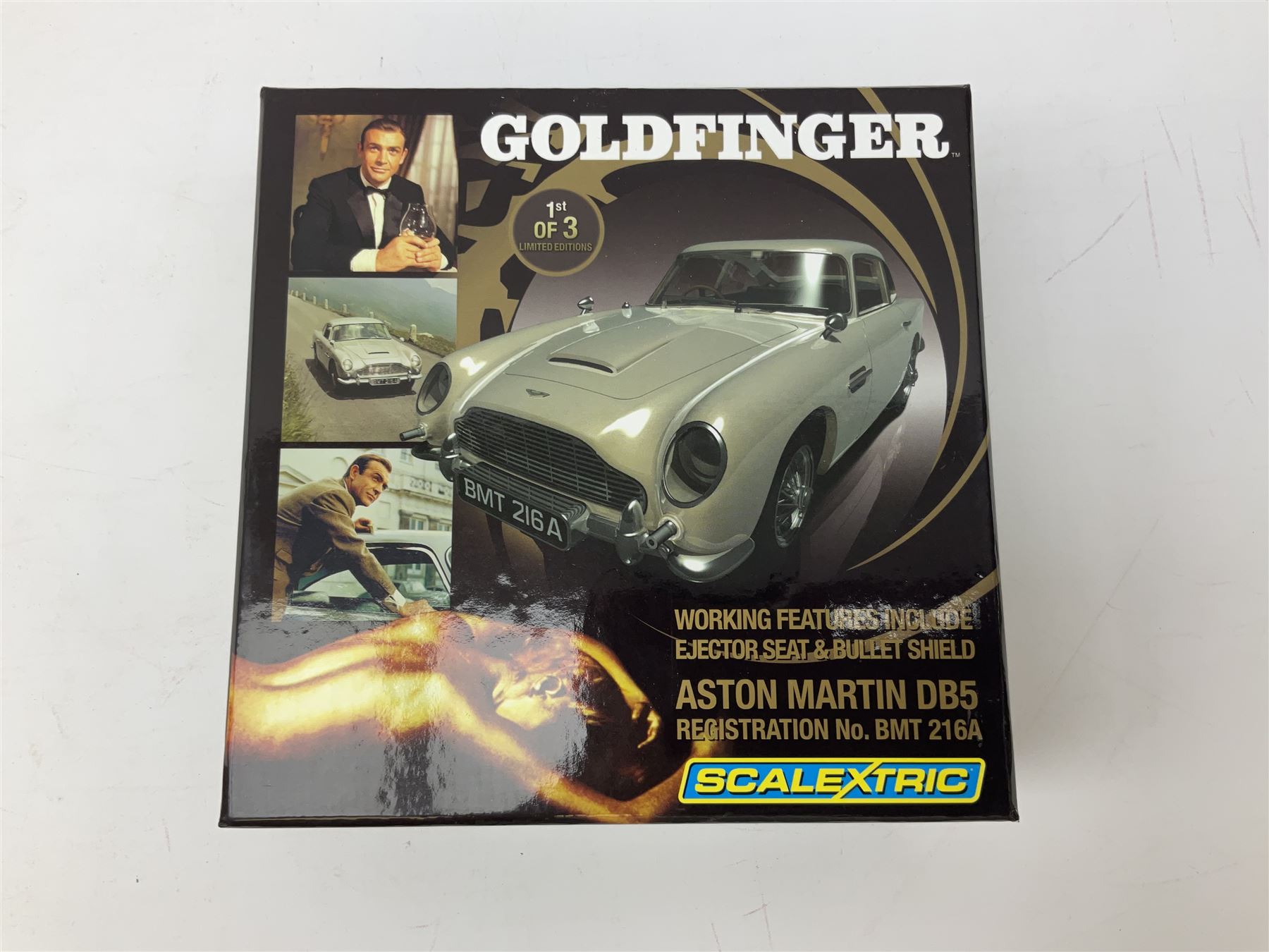James Bond 007 limited edition Scalextric Goldfinger box set of Aston Martin DB5 slot car from The Classic Collection, no. 3502/6500, with certificate card