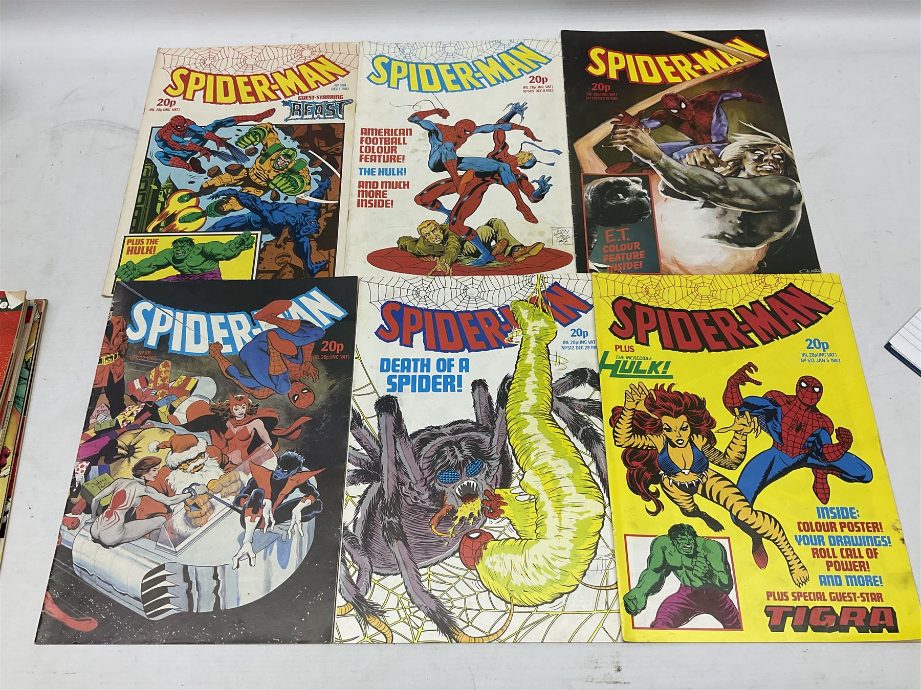 Spider-Man comics (1982-1985) nos 500-527, 529-535, 537-552, 579-602, 604-614, 620-626, and 628-631 (97)