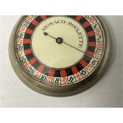 Early 20th century novelty Monaco roulette wheel, with enamel dial in pocket watch case 
