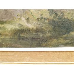 Claude Horsfall (British 1907-2003): 'The George Inn Hubberholme', oil on board signed and dated '83, titled and extensively inscribed with artist's Keighley address verso 36cm x 60cm