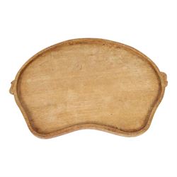 Mouseman -  oak kidney shaped tea tray, with twin carved mouse signature handles, by the workshop of Robert Thompson of Kilburn