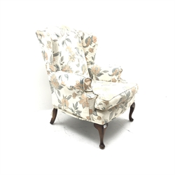 Queen Anne style armchair, upholstered in cream loose covers, W74cm, H104cm