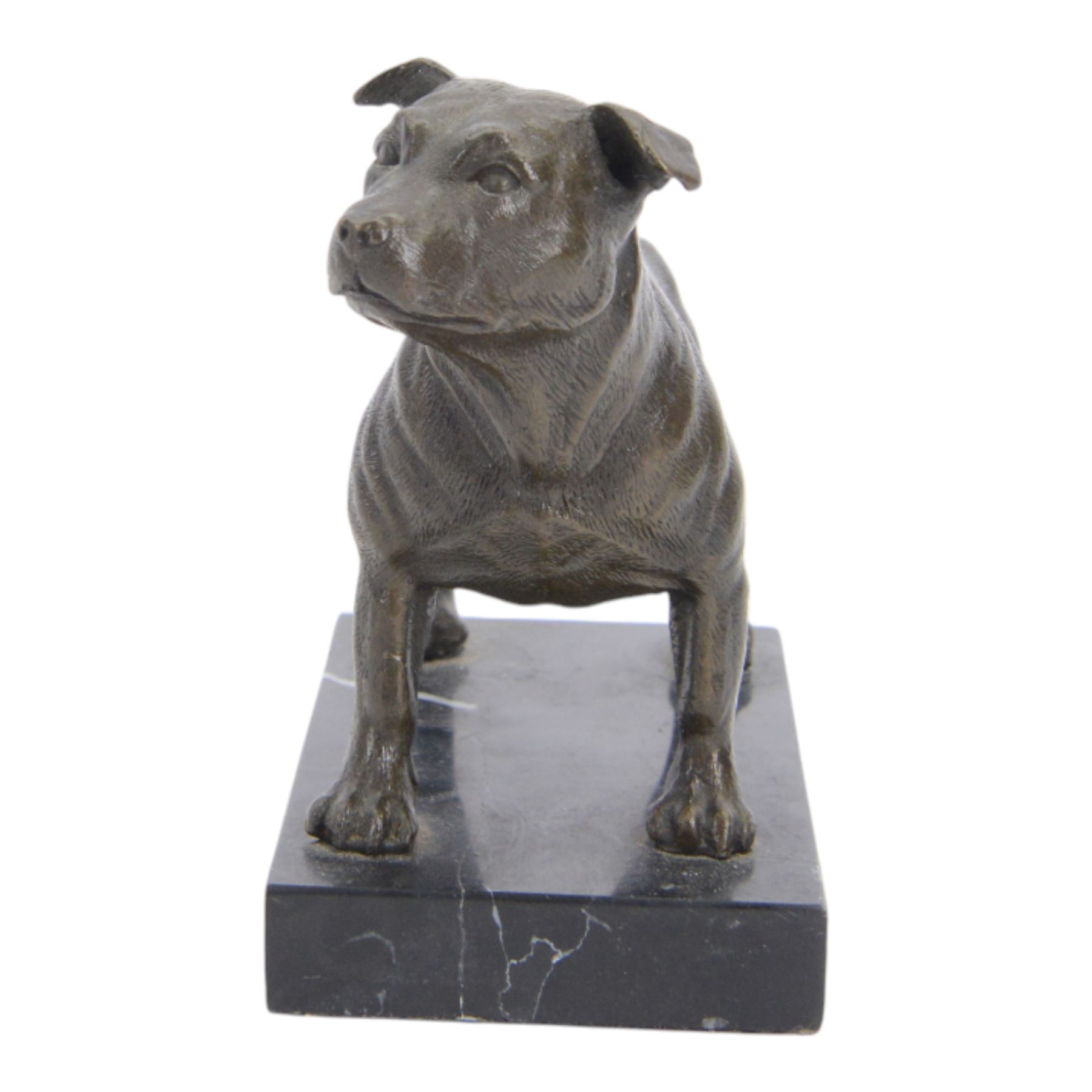 Bronze figure of a Staffordshire bull terrier, upon a rectangular base, H14cm
