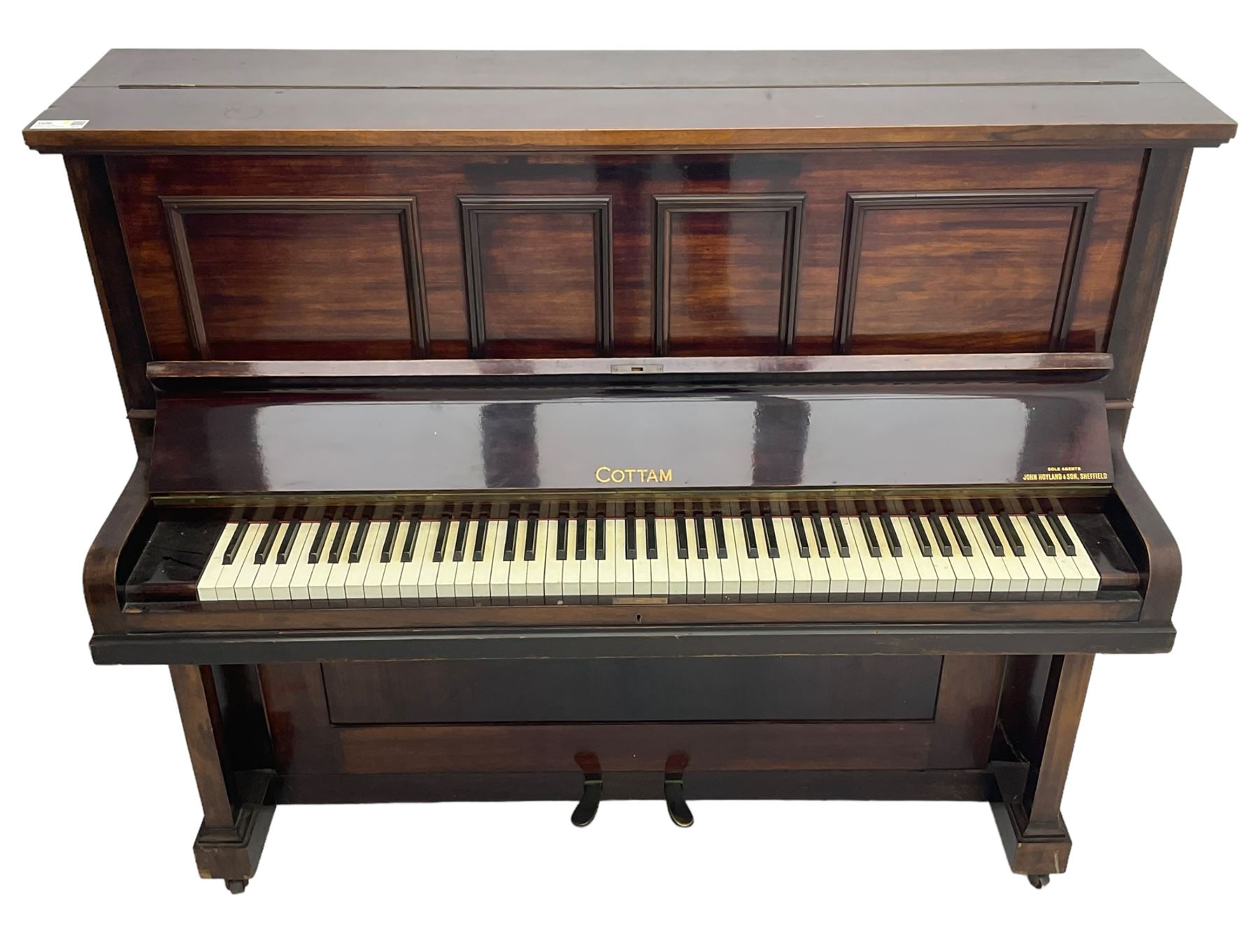 Cottam - Early 20th century (1920's) mahogany cased upright piano, with an overstrung frame and overdamper action, 85 notes A-A (seven octaves).