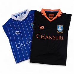 Two signed Sheffield Wednesday football shirts, 2016/17 home and away examples, each signe...