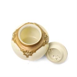 Royal Worcester pot pourri vase with pierced cover, painted with  Highland Cattle by Harry Stinton with gilt decoration (repair to finial) H12cm date code for 1923 