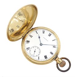 Early 20th century 9ct gold full hunter, keyless 'Traveler' lever pocket watch by American...