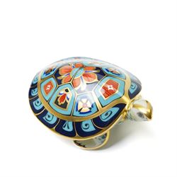 Three Royal Crown Derby paperweights, comprising two Yorkshire Rose Tortoises, and a Terrapin, all with gold stoppers, all boxed (3)