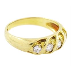 18ct diamond five stone ring, five round brilliant cut diamonds set within a twisted setting, stamped K18 Pt900, total diamond weight approx 0.35 carat