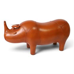 21st century leather rhino footstool, H40cm, L80cm 