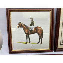 After G Keane (British 20th century): 'Mill Reef' and 'Brigadier Gerard', pair colour prints together with three further prints of Race Horses (5)