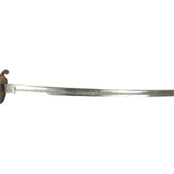 British Victorian 1845 Pattern Infantry Officer's Sword, by Henry Wilkinson, the 81cm blade by Henry Wilkinson, etched with the crowned VR cypher amidst scrolling foliage,folding sideguard, wire bound fishskin covered grip, within brass scabbard, twin suspension rings, overall L100cm