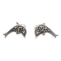 Pair of silver marcasite dolphin ear-rings stamped 925