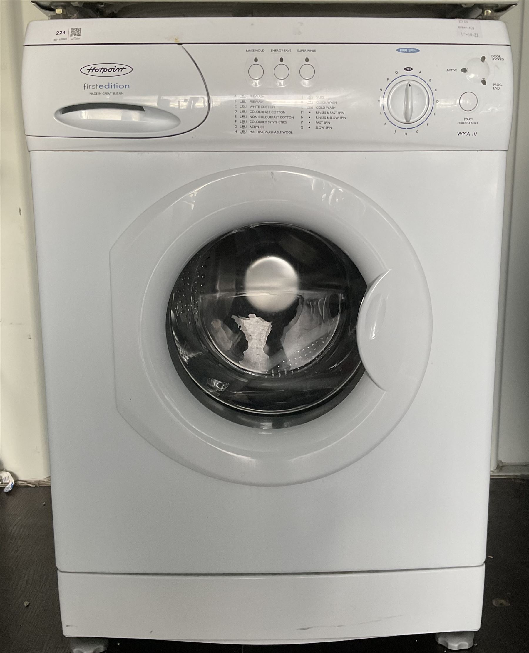 Hotpoint first edition washing machine  - THIS LOT IS TO BE COLLECTED BY APPOINTMENT FROM DUGGLEBY STORAGE, GREAT HILL, EASTFIELD, SCARBOROUGH, YO11 3TX
