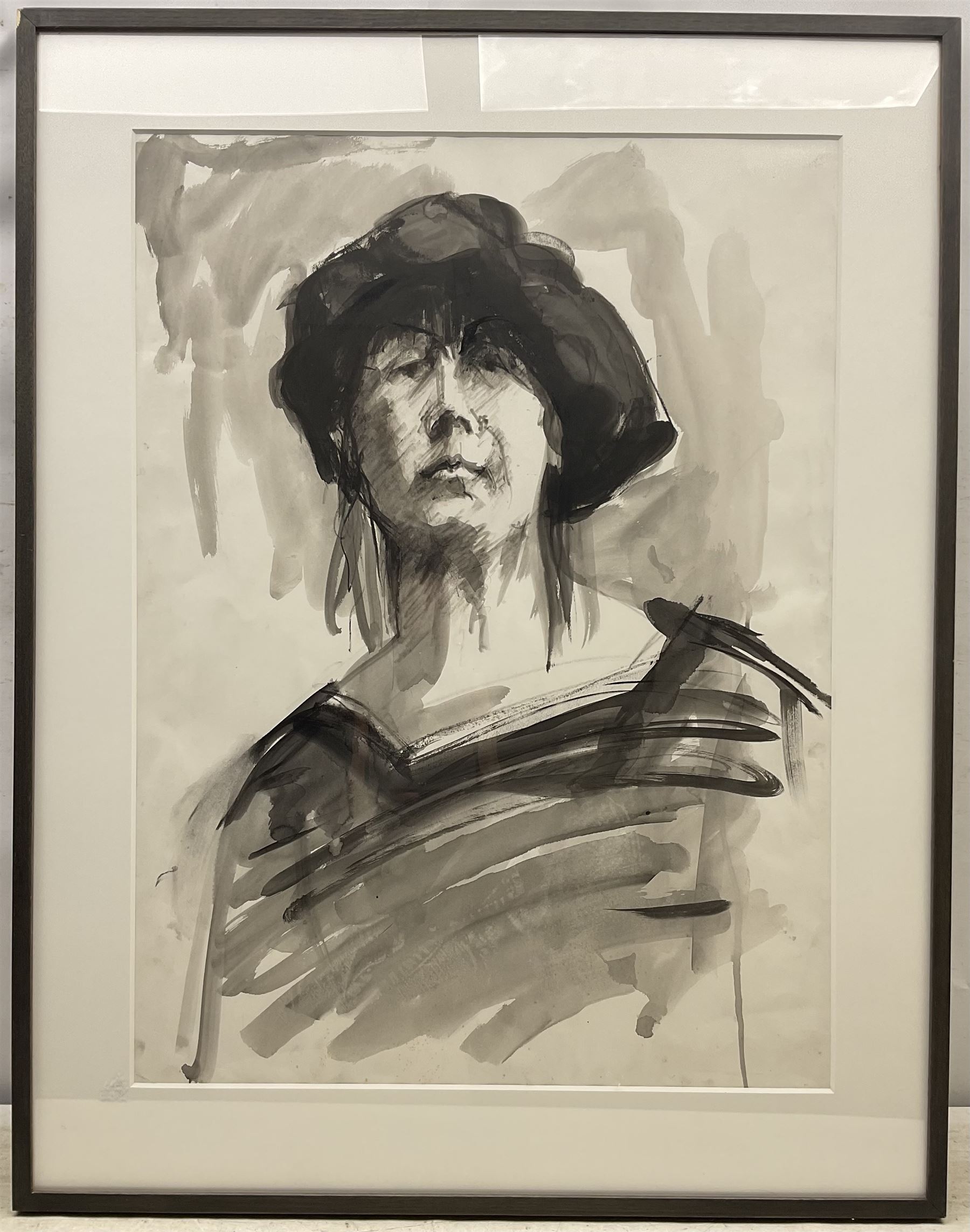 Esther Peretz-Arad (Israeli 1921-2005): Self Portrait, monochrome watercolour unsigned 75cm x 55cm 
Provenance: with the Goldmark Gallery, Uppingham, label verso; from the Peretz-Arad estate