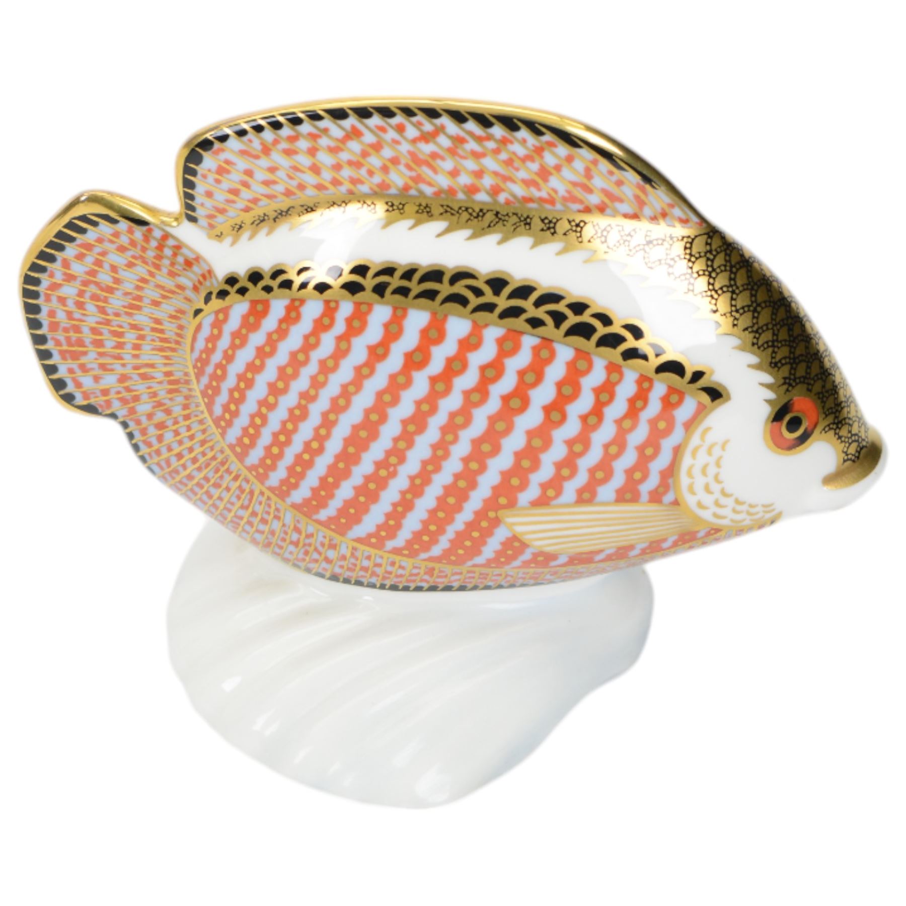 Three Royal Crown Derby Tropical Fish paperweights, comprising Angel Fish, Sweetlips and Gourami, all with gold stoppers and boxes