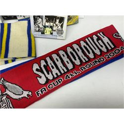 Leeds United scarfs and books, including Leeds United's complete record 1919-1989, The Essential History of Leeds United etc 