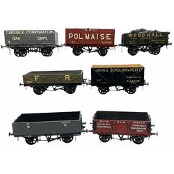 '0' gauge - scratch-built FR open wagon, five predominantly coal open wagons with various company liveries, and another open wagon; all unboxed (7)