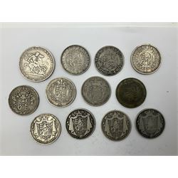 King George III 1819 silver crown coin with twelve half crowns of George III, George IIII and William IIII dated 1817, 1818, 1819, 1820, two 1823, 1825, two 1834, 1835 and 1836