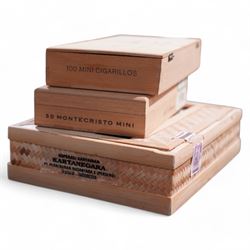 Davidoff Mini Cigarillos, Special Edition, cased, nine Romeo y Julieta cigars, four Adipati Super Corona No. 1 cigars, eight Montecristo no. 4 cigars and various mini cigars, and others, all unsealed 