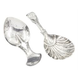 George III silver caddy spoon, with heart shaped bowl and flared handle, hallmarked Josiah Snatt, London 1806, together with a Victorian silver Fiddle pattern caddy spoon with shell shaped bowl, hallmarked Chawner & Co, London 1850, approximate weight 25.8 grams