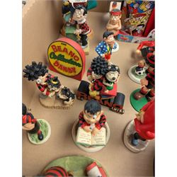Collection of Robert Harrod The Beano Dandy Collection figures including Desperate Dan, Teach, Rodger the Dodger and Chips together with Beano collectibles including mugs, stamps, etc