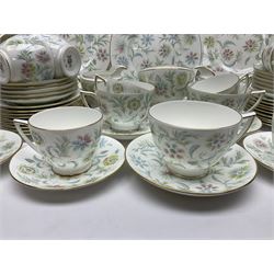 Minton Vanessa pattern part tea service, to include fifteen cups and saucers, open sucrier, milk jug, eighteen dessert plates, twelve side plates etc (70)