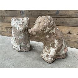 Pair painted stone pigs 