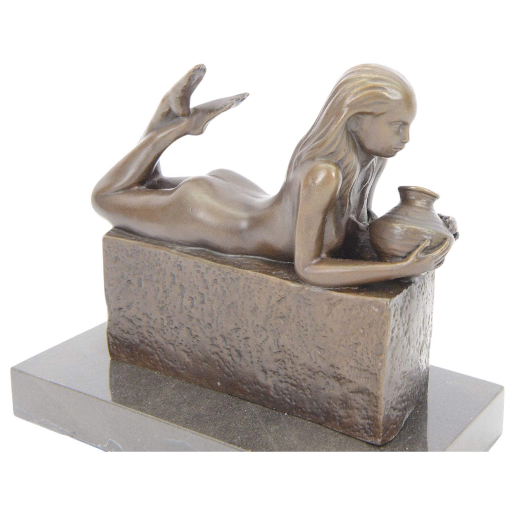 Bronze Aquarius figure, modelled as a nude female figure holding a water jug, signed Pino to base, upon marble plinth, H20cm 