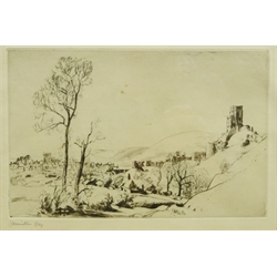  James Hamilton Hay (British 1874-1916): Corfe Castle, two drypoint etchings signed in pencil 25.5cm x 26.5cm and 15cm x 22.5cm (2)  