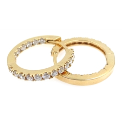  Pair of 18ct rose gold diamond hoop ear-rings, diamonds approx 0.7 carat  