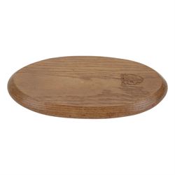 Gnomeman - tooled oak dish, carved with rose motif to the center, carved beneath with gnome signature, by Thomas Whittaker, Littlebeck, L36cm